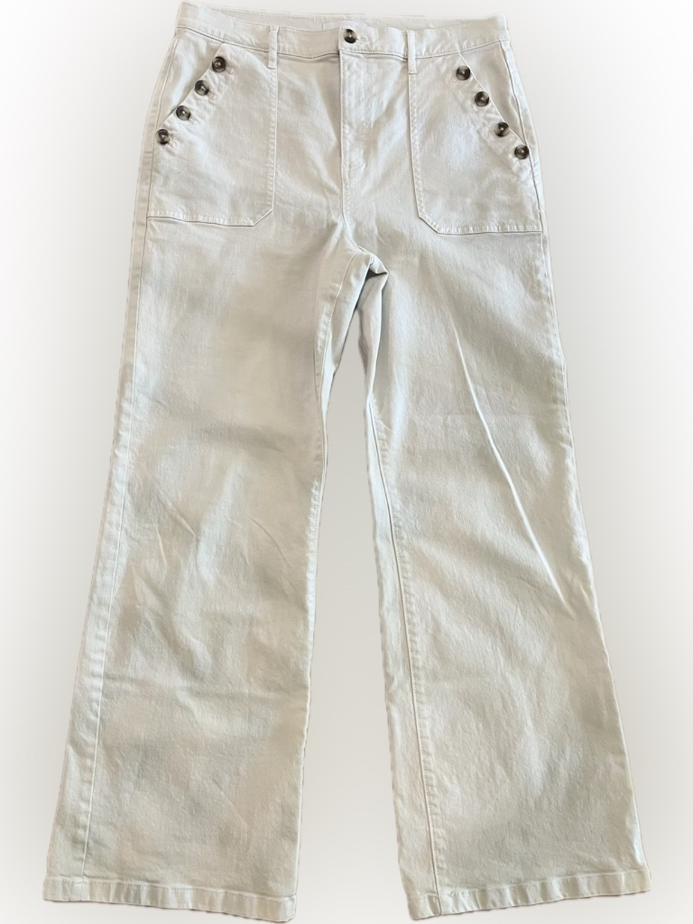LOFT Made and Loved Cream Wide-Leg Sailor Pants Button-Pockets Festival Sz 30/10